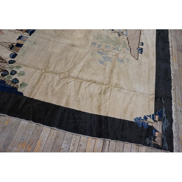 1920s 1920s Pair of Scenic Pictorial Antique Ivory Antique Chinese Art Deco Carpets For Sale - Image 5 of 9