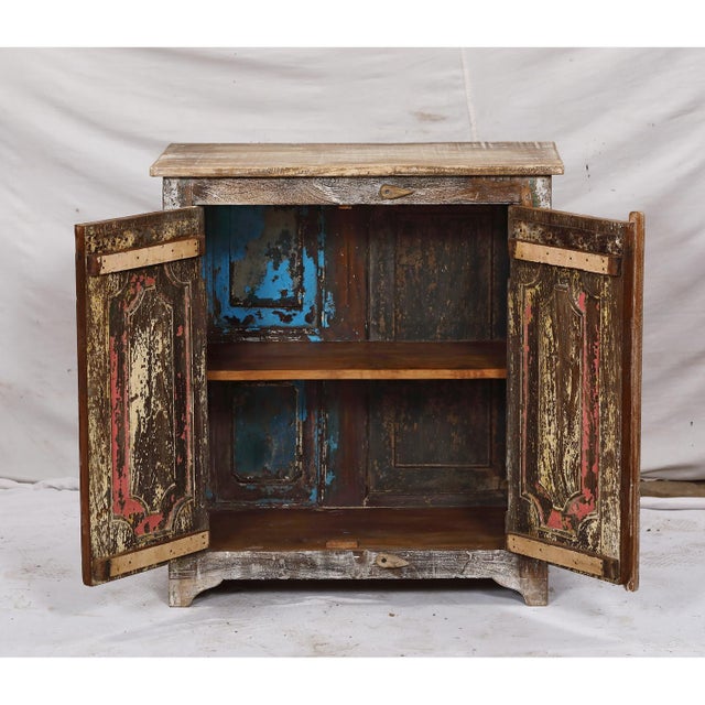 Wood Nightstand Made From Antique Indian Teakwood Architectural Elements For Sale - Image 7 of 8