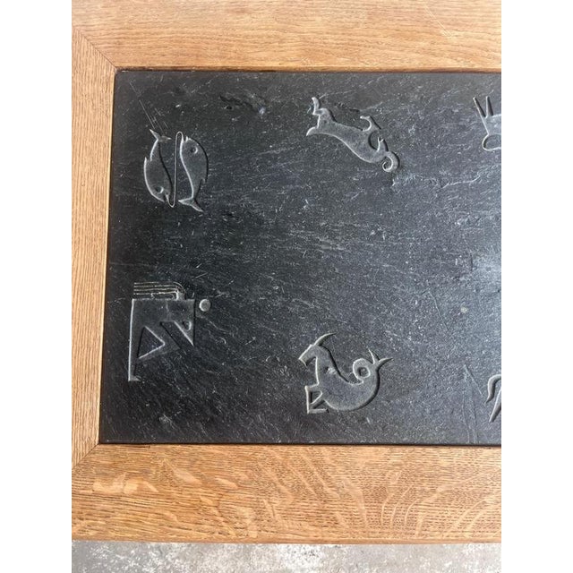 Brutalist Oak and Slate Coffee Table with Zodiac Motifs For Sale - Image 6 of 10