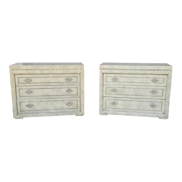 Pair of Marge Carson Leather-Clad Nightstands – Fully Wrapped Interior & Exterior For Sale