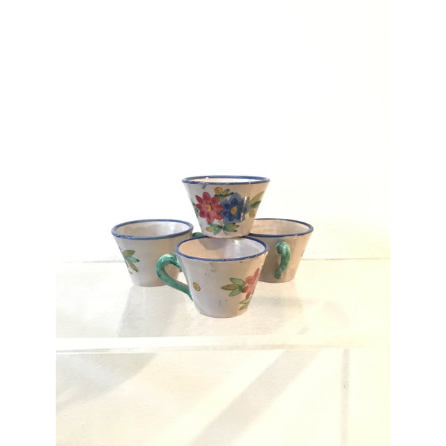 Italian Vintage Hand Painted Floral Italian Pottery Tea Cup Mugs - Set of 4 For Sale - Image 3 of 11
