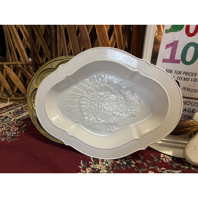 1970s Large Stately Ceramic Turkey Platter, Made in Italy Relief For Sale - Image 4 of 6