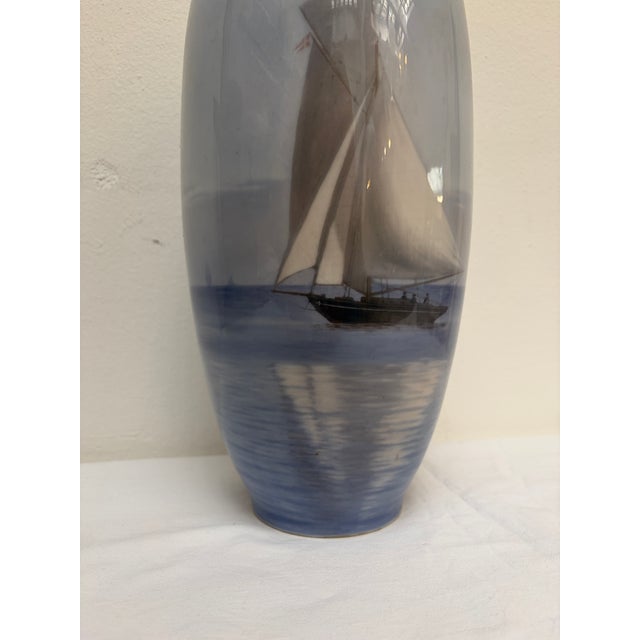 Ceramic Large Mid-Century Porcelain Vase with Sailboat Motif from Royal Copenhagen, Denmark, 1947 For Sale - Image 7 of 8