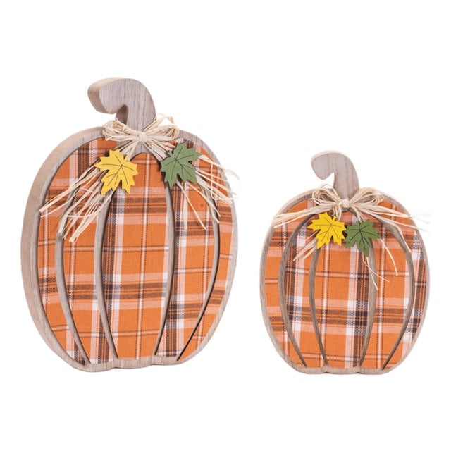 Harvest Plaid Pumpkin Decor (Set of 2) For Sale