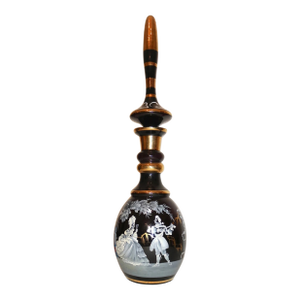 Huge Vintage Black Amethyst Enameled Mary Gregory Glass Liquor Decanter Bottle