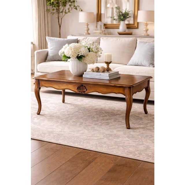 Vintage Trouvaille French Provincial Coffee Table | Cabriole Legs | 42” Square Beautiful vintage French Provincial style...