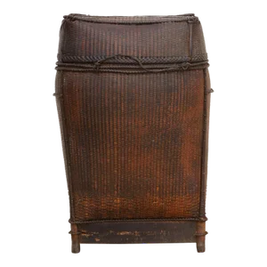 Antique Rattan Storage Basket From Thailand