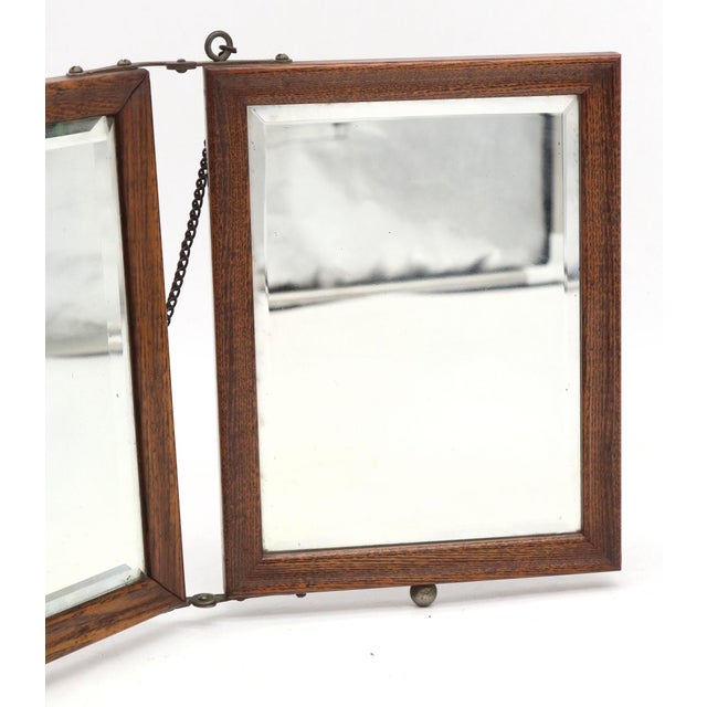 Vintage Oak Triple Wall Mount Vanity Mirror For Sale - Image 4 of 9