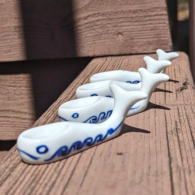 Vintage Porcelain Smiling Whale Salt Cellars Open Salt Pinch Dish for Table Setting- Set of 4 For Sale - Image 12 of 13
