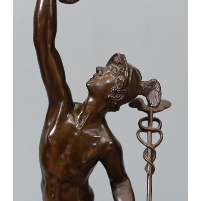 Italian Classical Victorian Bronze Statue of Nike and Mercury by Giambologna, 1880s, Set of 2 For Sale - Image 4 of 18