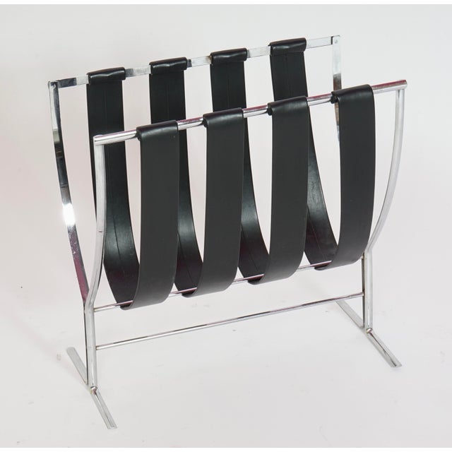 Vintage Chrome Leather Magazine Rack in the Style of Alessandro Albrizzi. Make your magazines sit in high style .
