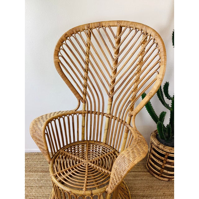 Gio Ponti Vintage 1960s Rattan Italian Modern Peacock Chair Gio Ponti Style For Sale - Image 4 of 12