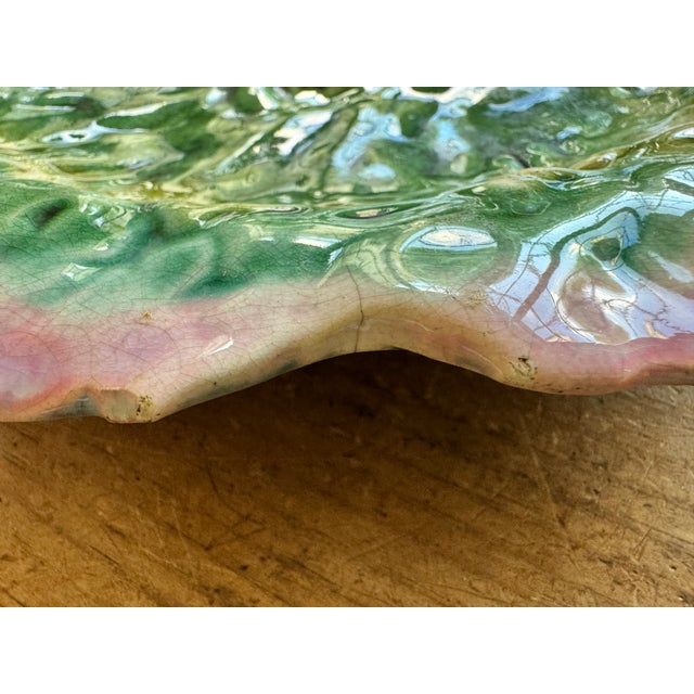 Rustic European Antique Etruscan Majolica Leaf Platter For Sale - Image 3 of 6