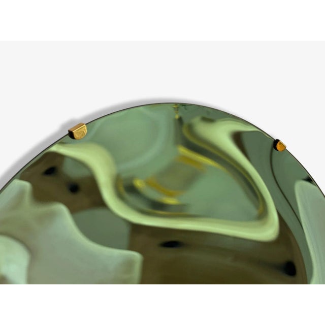 Contemporary, Concave Glass, Brass, Vintage Green Modern Space Age Wall Mirror For Sale - Image 4 of 9