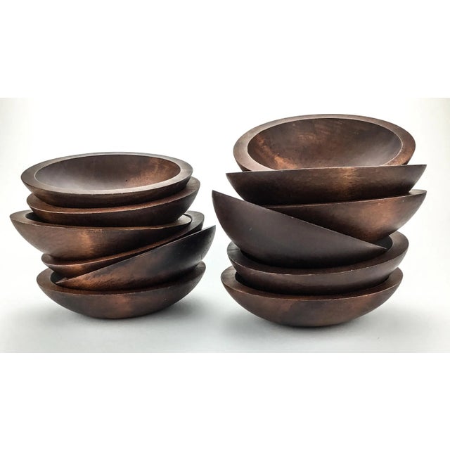 Shabby Chic Vintage Artisans Wood Salad Nut Snack Bowls - Set of 12 For Sale - Image 3 of 13