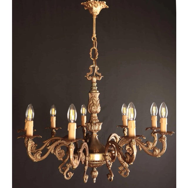 Antique Brass Chandelier with Nine Arms Reservé For Sale - Image 6 of 6