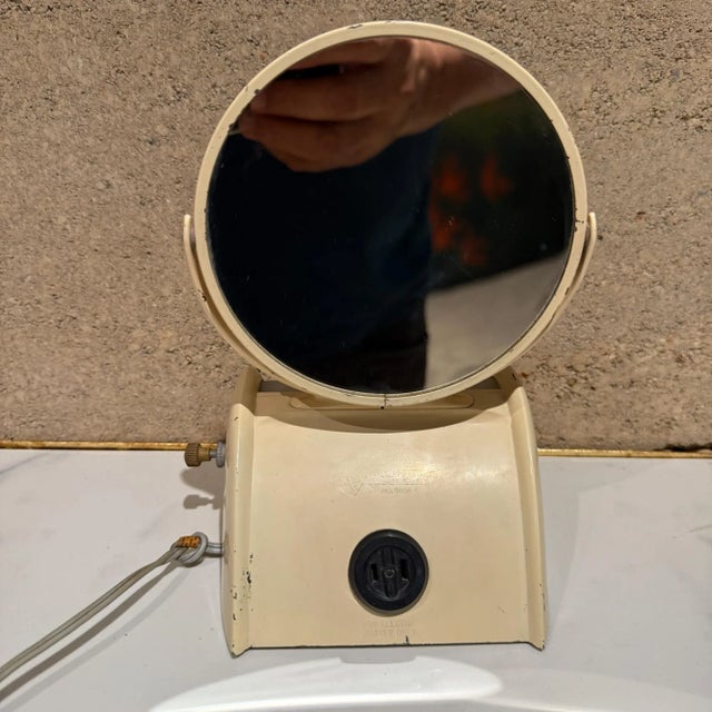 Vintage Art Deco Vanity Mirror 1930s Metal Makeup Mirror Double-Sided Lamp For Sale - Image 4 of 9