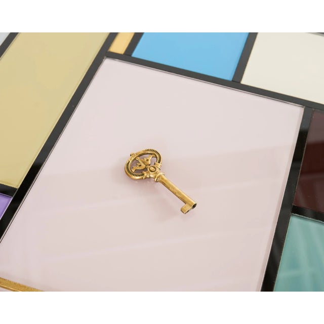 Pair Italian Midcentury Mondrian Style Glass Brass Cabinets For Sale - Image 12 of 18