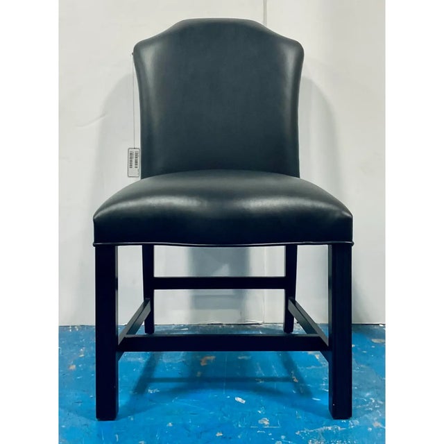 2020s Maitland-Smith Transitional Black Leather Dining Chairs Set of 4 For Sale - Image 5 of 6