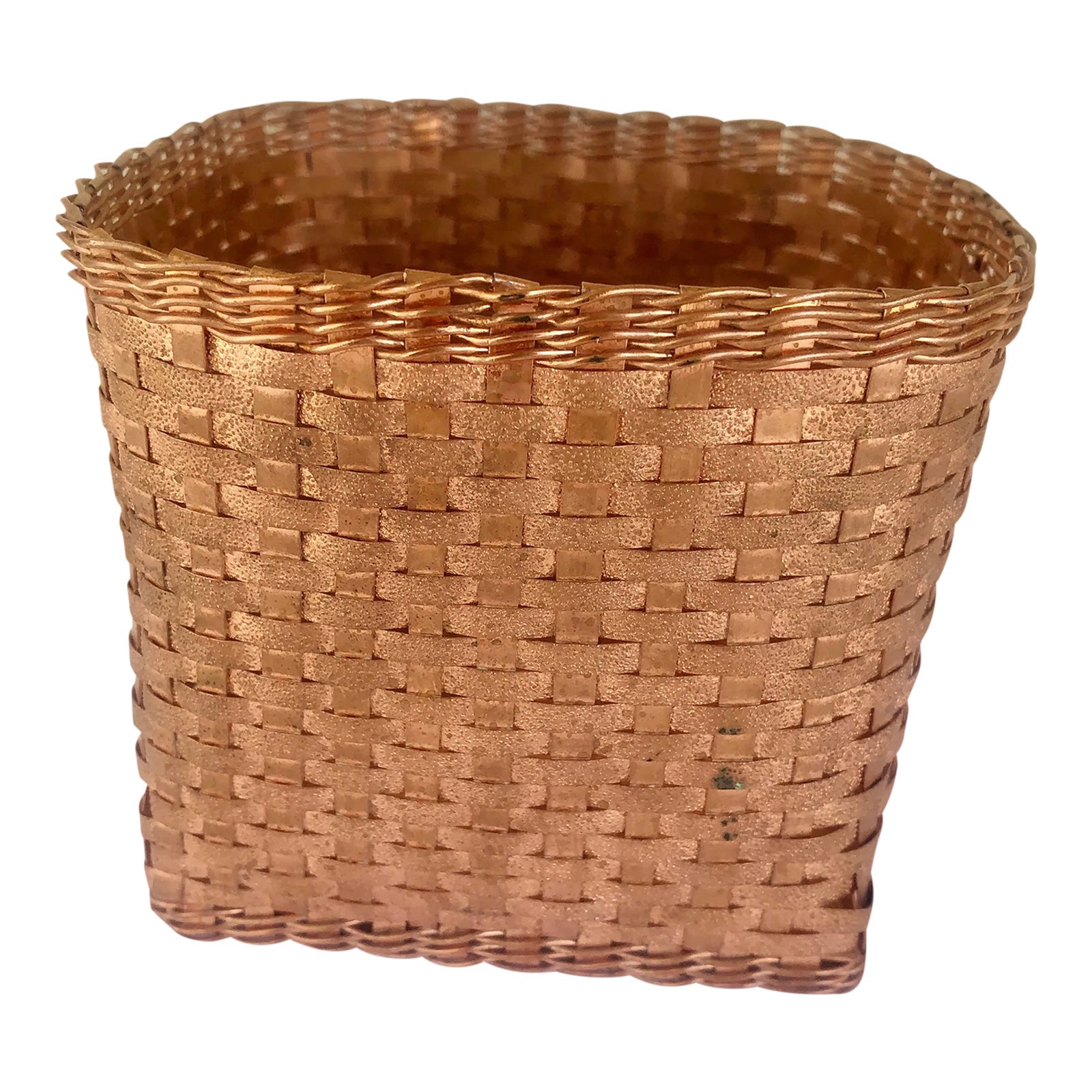 1970s Solid Copper Basket Weave Pot/Container Chairish