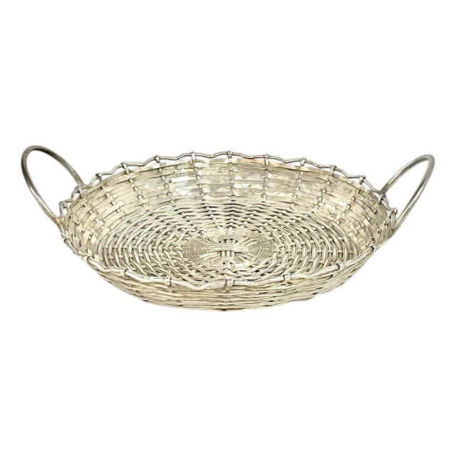 Vintage French Provincial Woven Silver Plate Basket Tray With Handles Style After Christofle For Sale