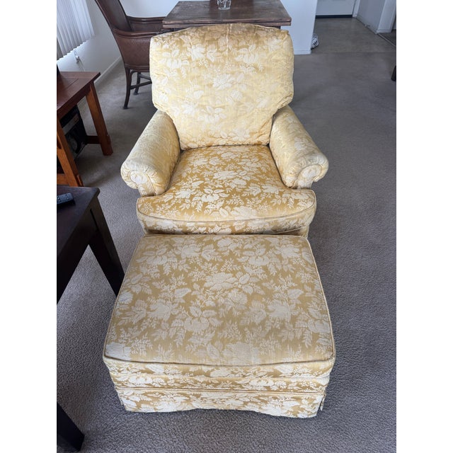 Jessica Charles Furniture Berkeley Swivel Rocker in Yellow Raw Silk Damask For Sale - Image 9 of 10