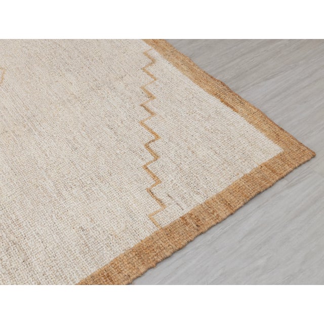 Boho Chic 6x9Ft. Natural Cream Jute Taureg Inspired Soumek Jute Hand Woven Rug For Sale - Image 3 of 12