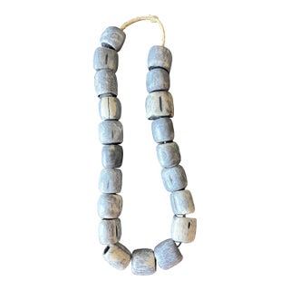 Vintage Gray Carved Bone Bead Strand For Sale