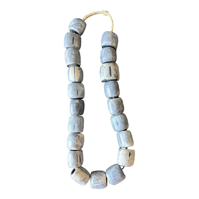 Vintage Gray Carved Bone Bead Strand For Sale