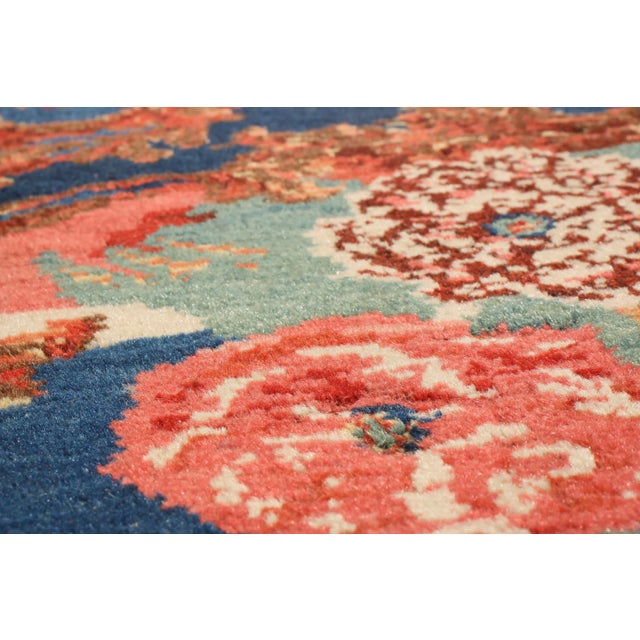 1910s Antique Senneh Traditional Crimson Red and Blue Wool Persian Rug For Sale - Image 5 of 7