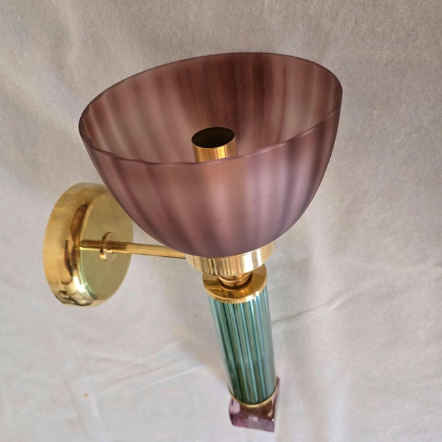 1990s 1990s Burgundy and Green Murano Glass Sconces - a Pair For Sale - Image 5 of 11