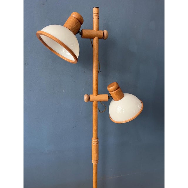 Glass Mid-Century Modern Wood and Glass Mushroom Floor Lamp For Sale - Image 7 of 13