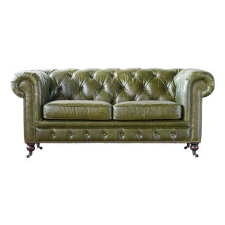 Matthew Izzo Home Churchill Tufted Leather Love Seat For Sale