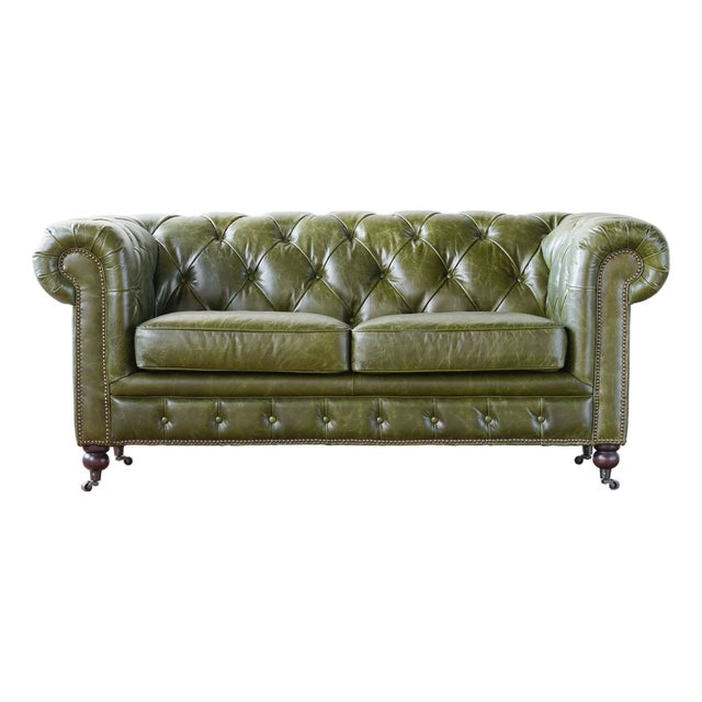 Matthew Izzo Home Churchill Tufted Leather Love Seat For Sale