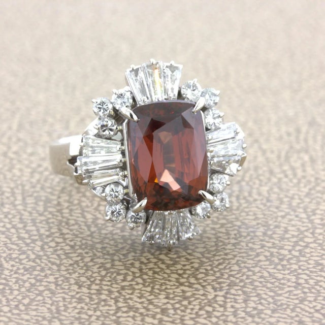 1990s Orange Zircon Diamond Platinum Ring, Size 6.5 For Sale - Image 5 of 11