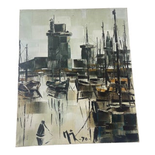 Oil Painting on Canvas Representing the Port of La Rochelle 1970 France For Sale