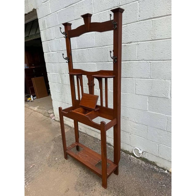 Brown Antique Arts and Crafts Hall Tree, Umbrella Stand For Sale - Image 8 of 16