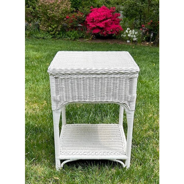 1990s White Wicker Night Stand Table Chairish