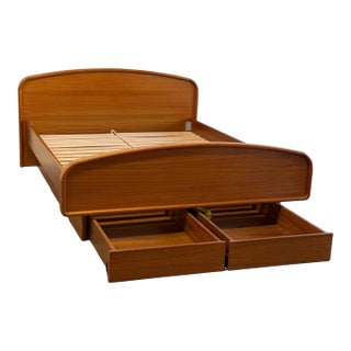 Mid Century Modern Teak Queen Platform Bed Frame With Built-in Storage Drawers For Sale