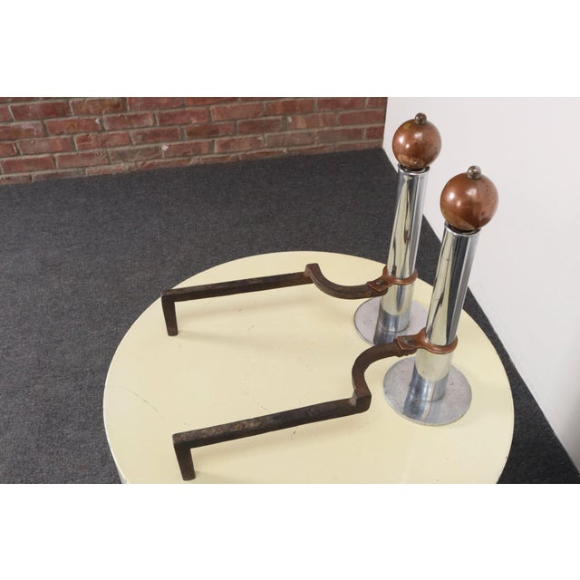 Pair of Art Deco Chrome and Copper Column Form Andirons For Sale In New York - Image 6 of 18