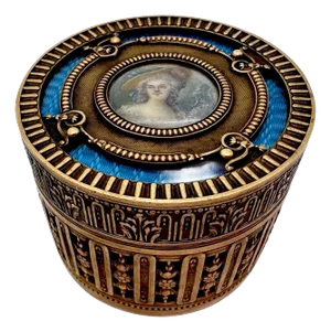 French Bronze & Blue Guilloche Enamel Portrait Box – Stamped ‘France’