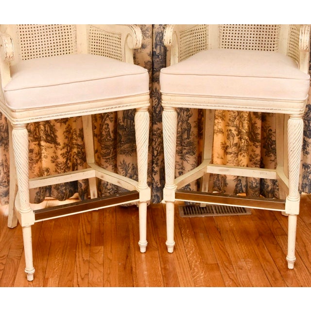 Wood Pair of Lexington Home Brands Cane Back Bar Stools For Sale - Image 7 of 10