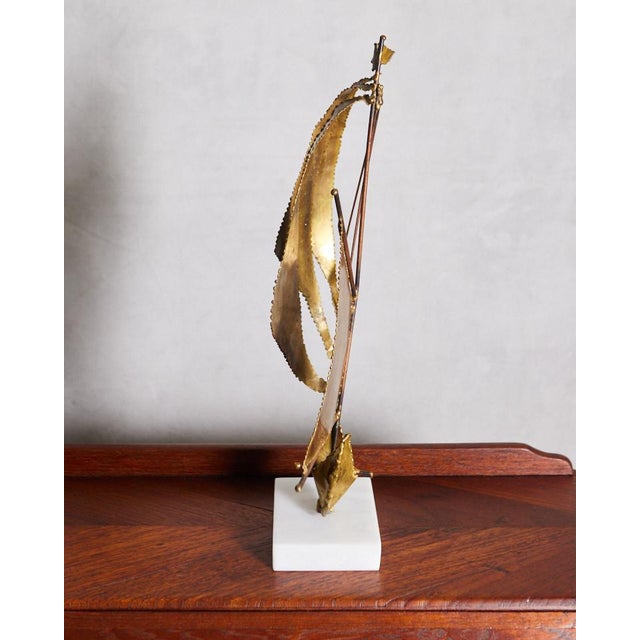 Brass and Marble Sailboat Sculpture For Sale - Image 4 of 10