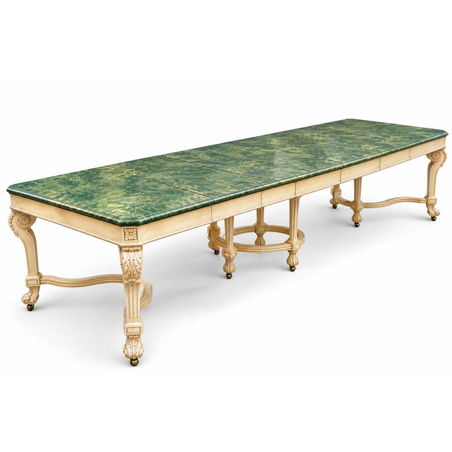 This is a mid-century Italian regency style faux marble painted dining table. The faux marbleized finish is original as is...