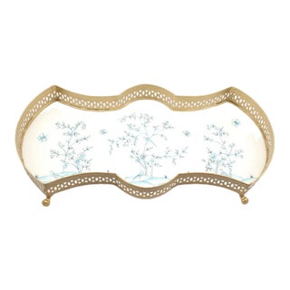 Scalloped Vanity Tray in Ivory/Blue For Sale