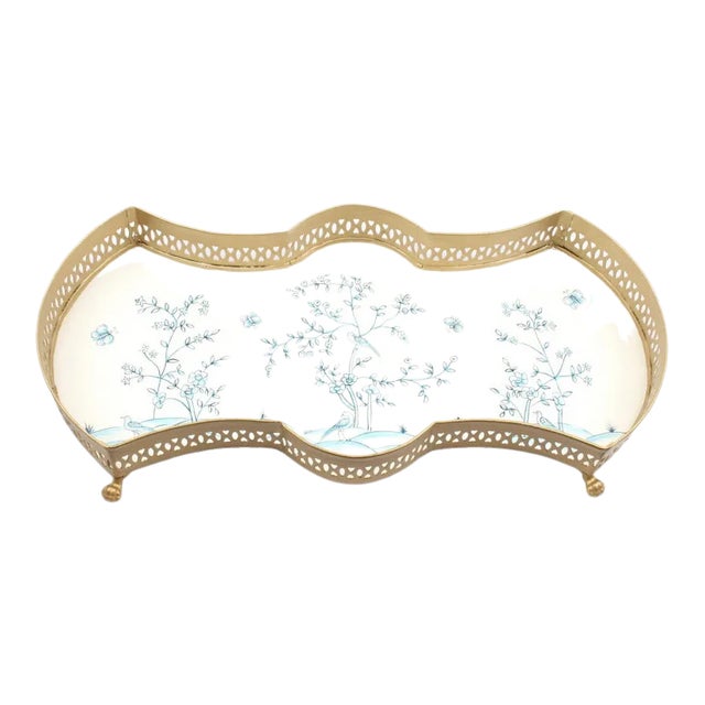 Scalloped Vanity Tray in Ivory/Blue For Sale