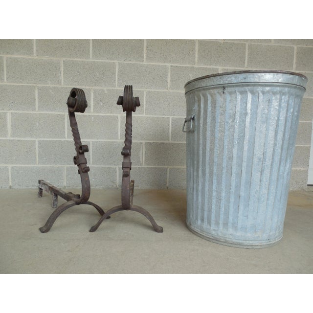 Brown Antique Large Hand Forged Andirons - A Pair For Sale - Image 8 of 8
