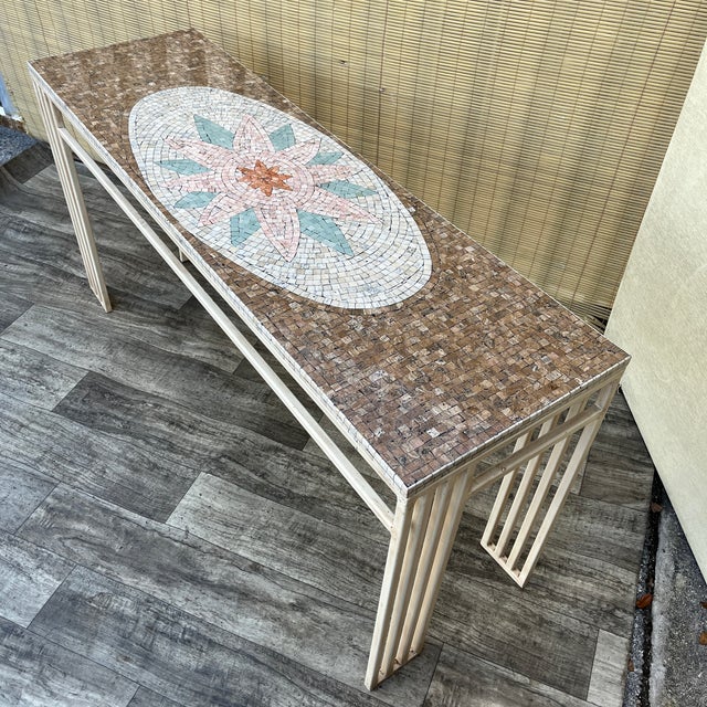 Postmodern Mosaic Top Console Table With Patinated Iron Base. Circa 1980s For Sale - Image 14 of 18