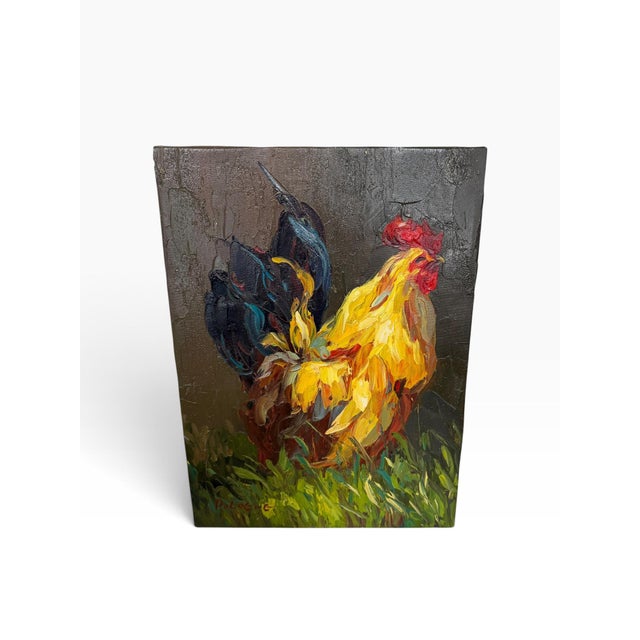 Vintage oil on canvas rooster painting signed by artist. Measures 12” x 16”. Beautiful addition to French country,...