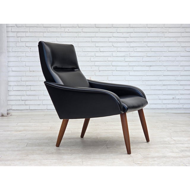 Danish Armchair in Black Artificial Leather and Teak Wood Legs, 1970s For Sale - Image 15 of 15
